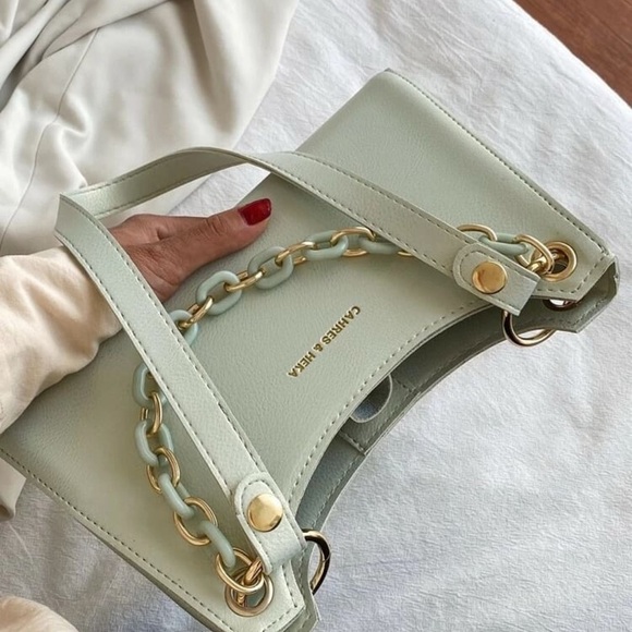 Cahres & Heka Mint Green Chain Strap Mini Handbag - Picture 5 of 5